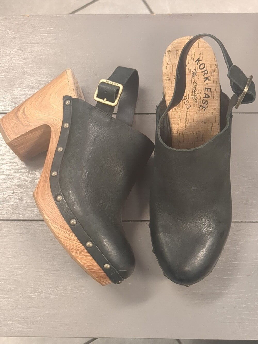 Kork-Ease Black Leather Slingback Clogs